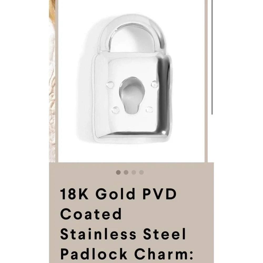 Padlock Charm Unisex OS Silver Excellent 18K White Gold PVD Stainless Steel‎